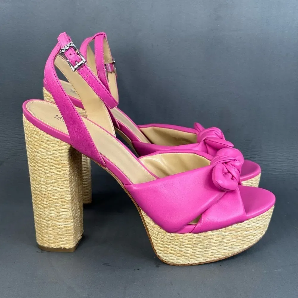 Michael Kors Sadie Leather Bow Platform Sandals shoes womens size 10